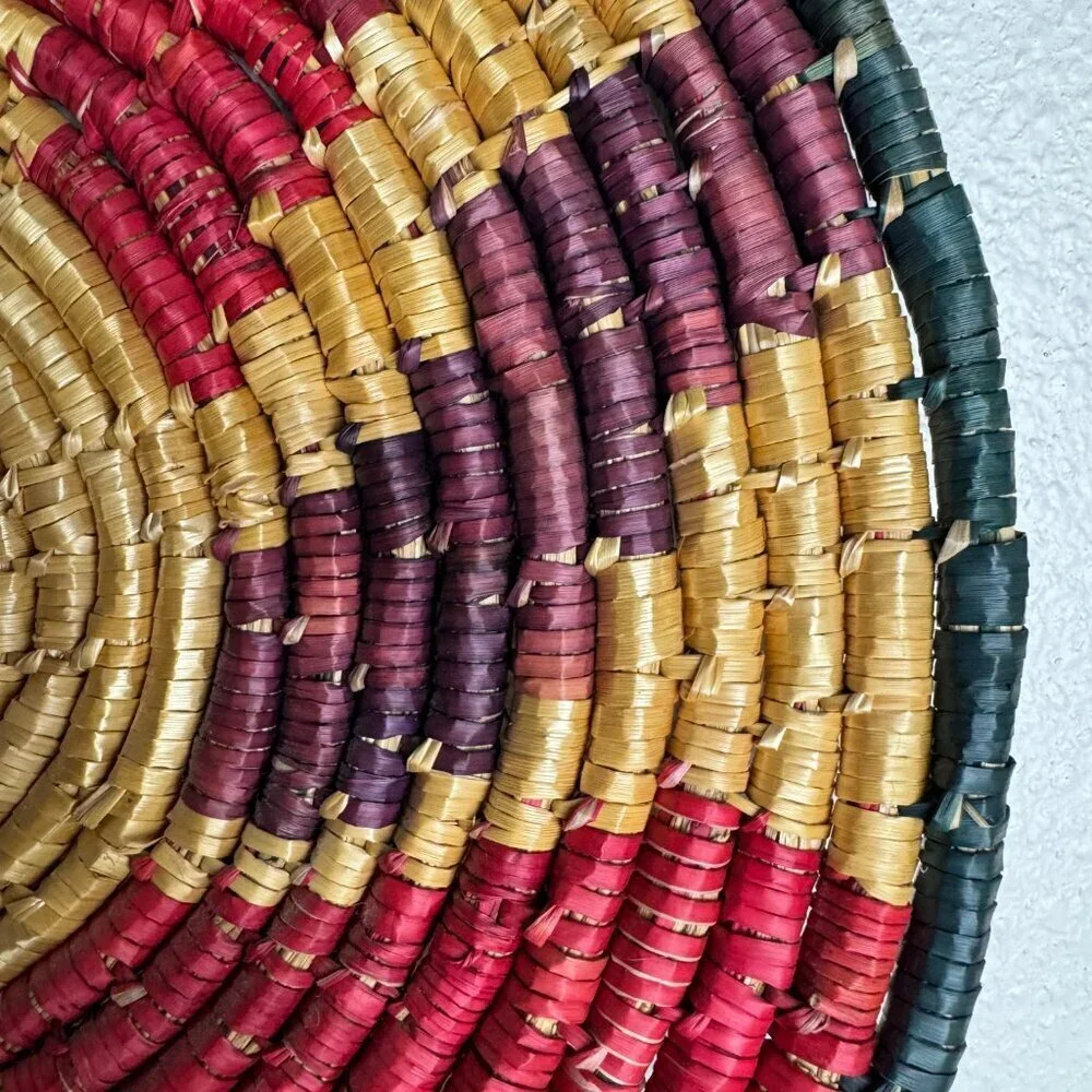 Southwestern Rattan Woven Multicolor Flat Basket Wall Decor 14